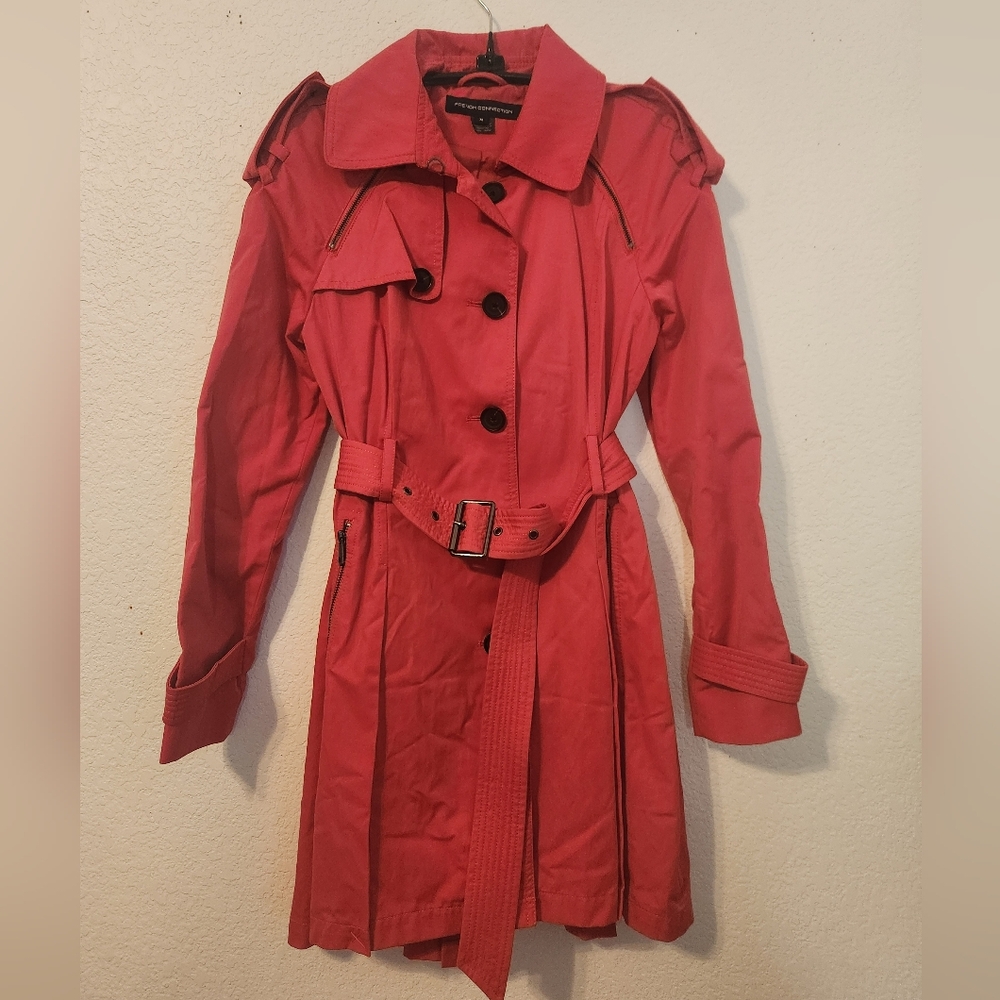 French Connection Dark‎ Coral Flare Fully Lined Trench Coat, Size M